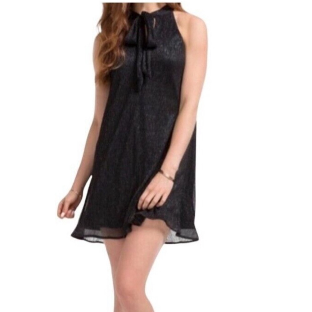 Francesca's Avriella Black Shimmer Pleated Gauze Swing Dress Medium